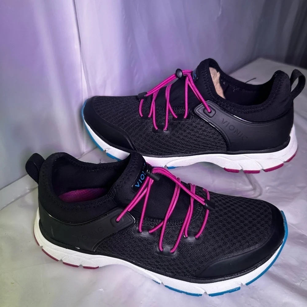 Vionic Women's Black Sneakers with Pink and Blue Accents
